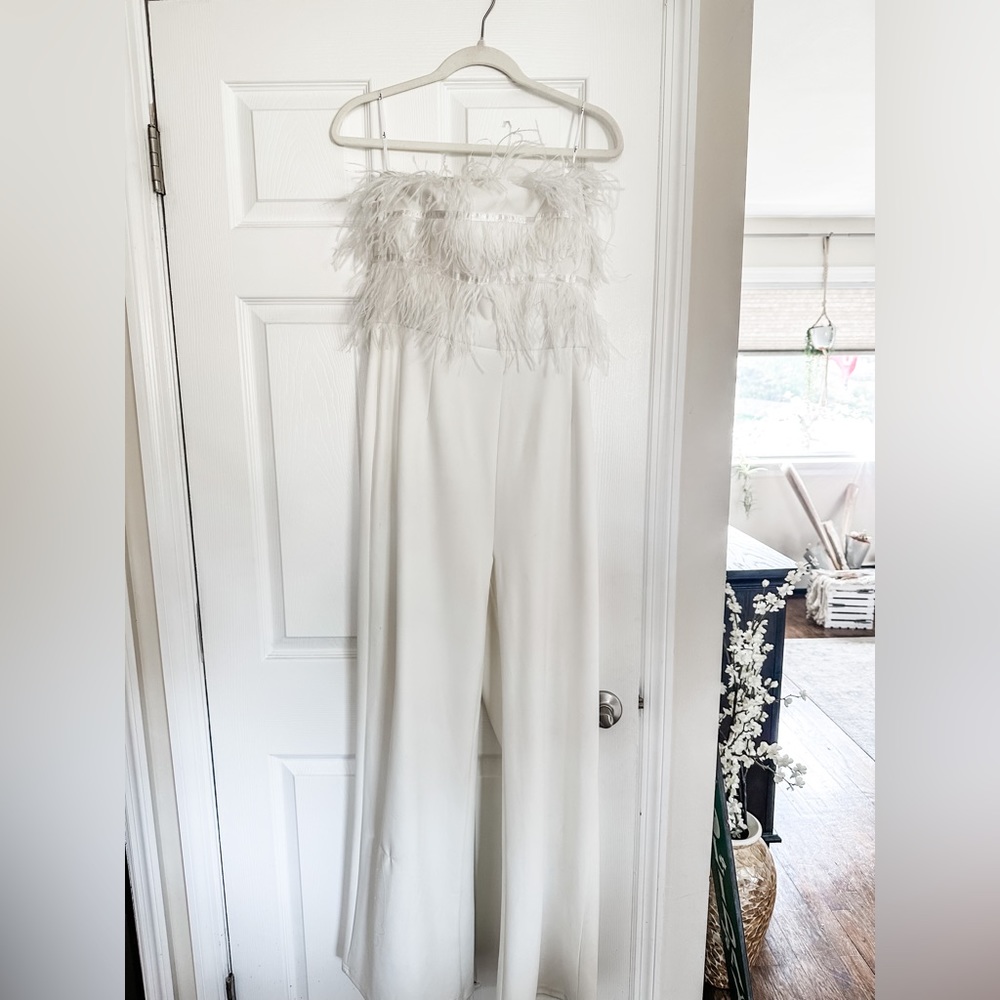 Lulus White Feather Jumpsuit